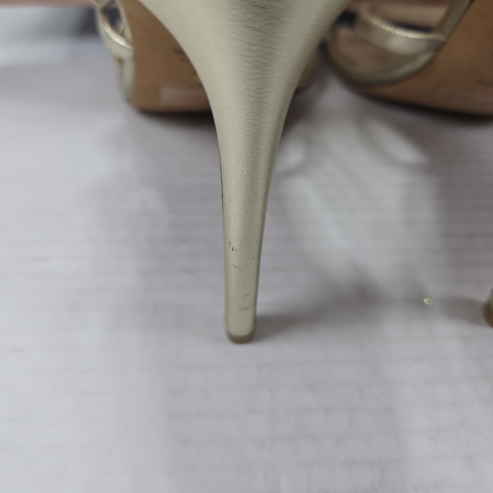 Stuart Weitzman Nudist Geo Crystal Geo Buckle 100mm Metallic Heels Size 10 1/2 - Picture 14 of 14